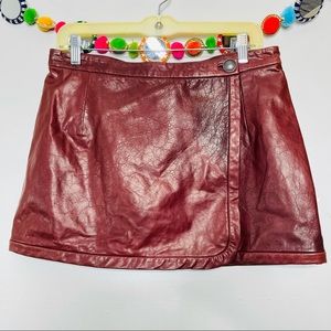 ALC dark red leather wrap mini skirt